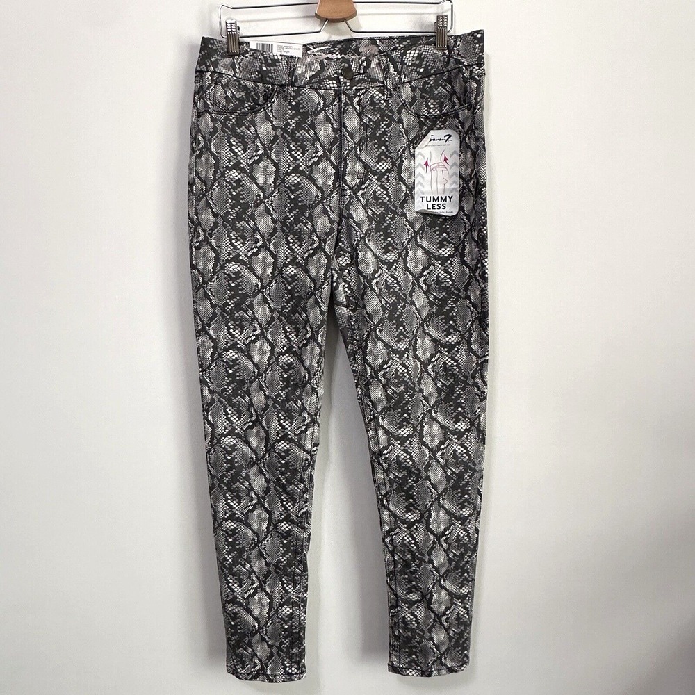 Seven 7 Tummy Less High Rise Skinny Jeans Pants 14 Gray Snake Print Casual NEW